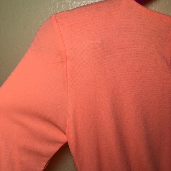 Zara Mini Draped Long Sleeve Dress Neon Orange Size XS - Picture 6 of 9